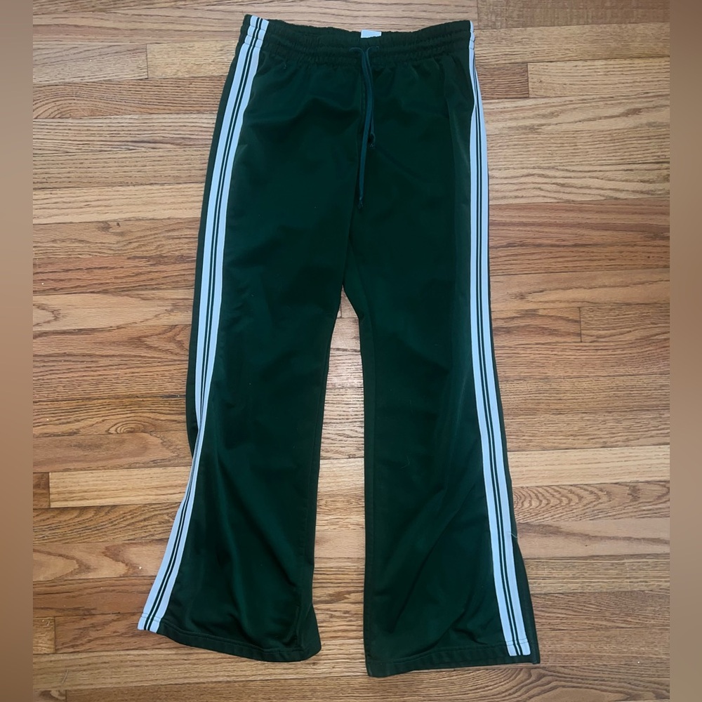 Green Track Pants with White Stripes